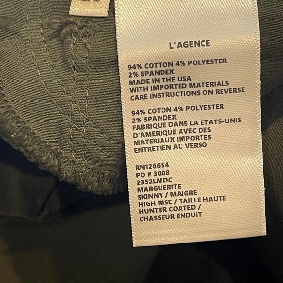 L'agence Women's Hunter Green Coated High Rise Skinny Jeans Size 25 NWOT - Picture 14 of 16